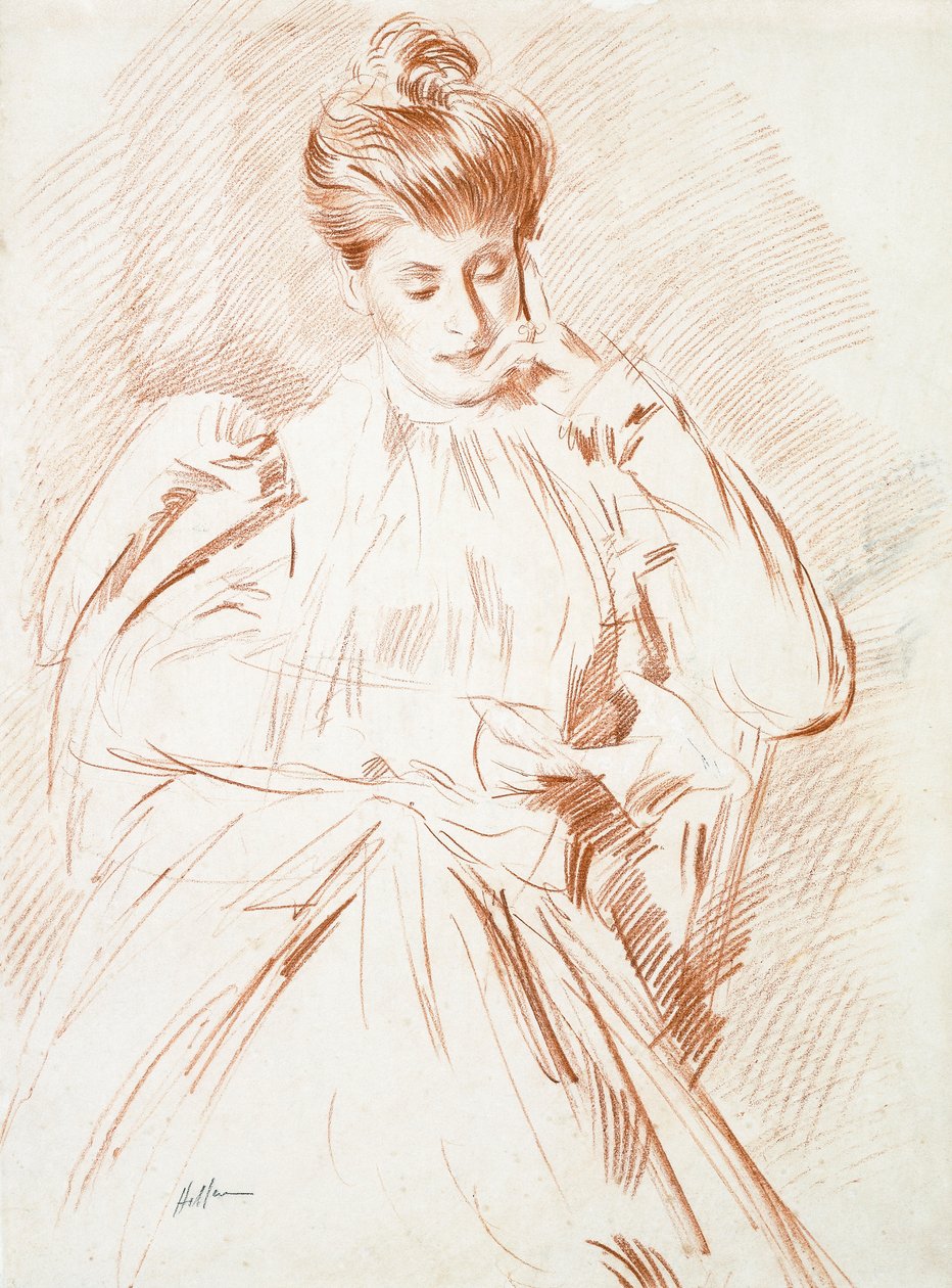 Portrét madame Helleu, čte, od Paul Cesar Helleu