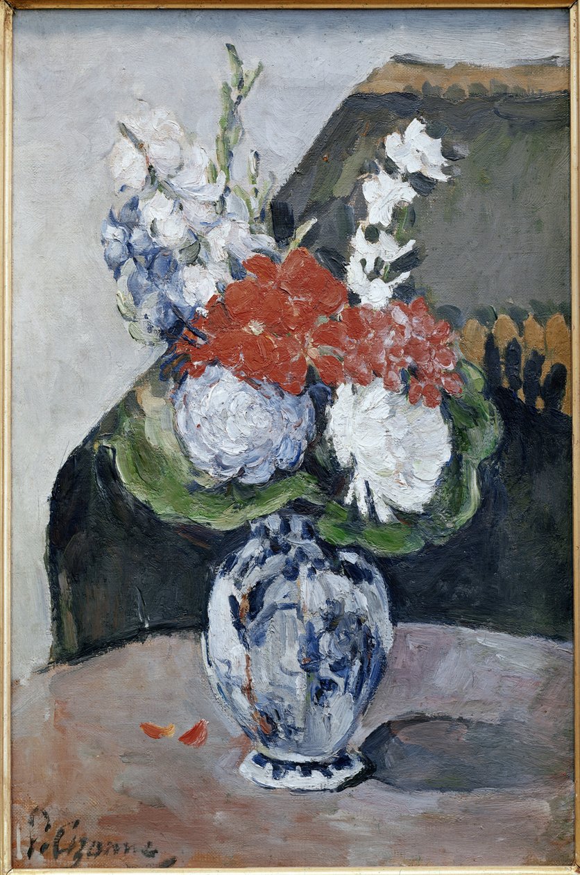 Kytice ve váze Delft (olej na plátně od Paul Cézanne