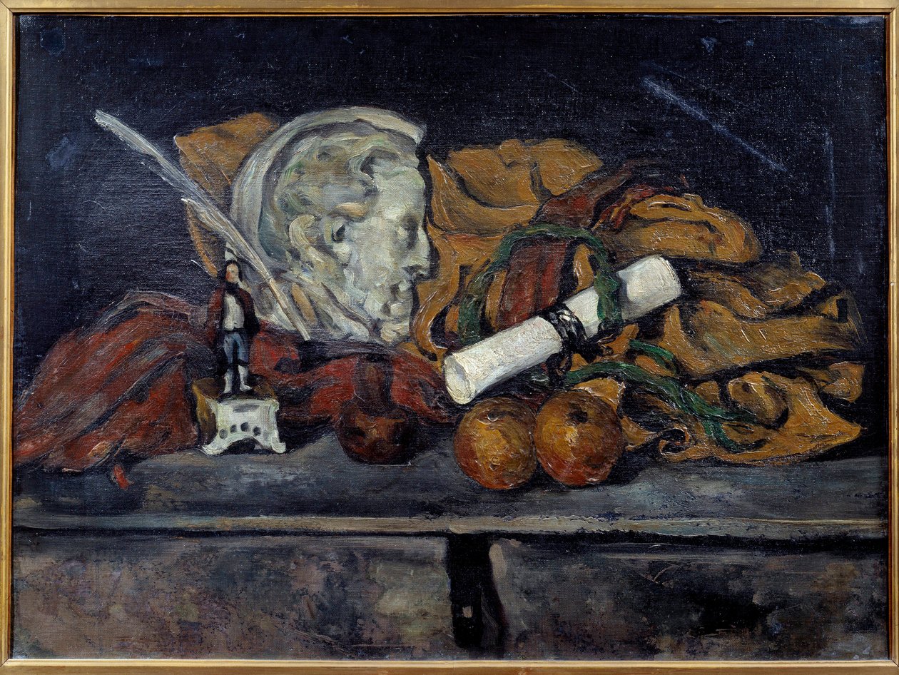 Cézannovo příslušenství. Zátiší s medailonem od Philippa Solariho Malba Paula Cezanna (1839-1906) 1873 Sun. 0,6x0,8 m Paříž, musee d