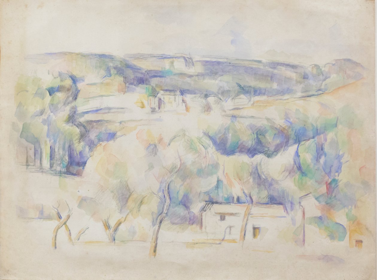 Dům a háj, kolem roku 1890 (tužka a akvarel na papíře) od Paul Cézanne