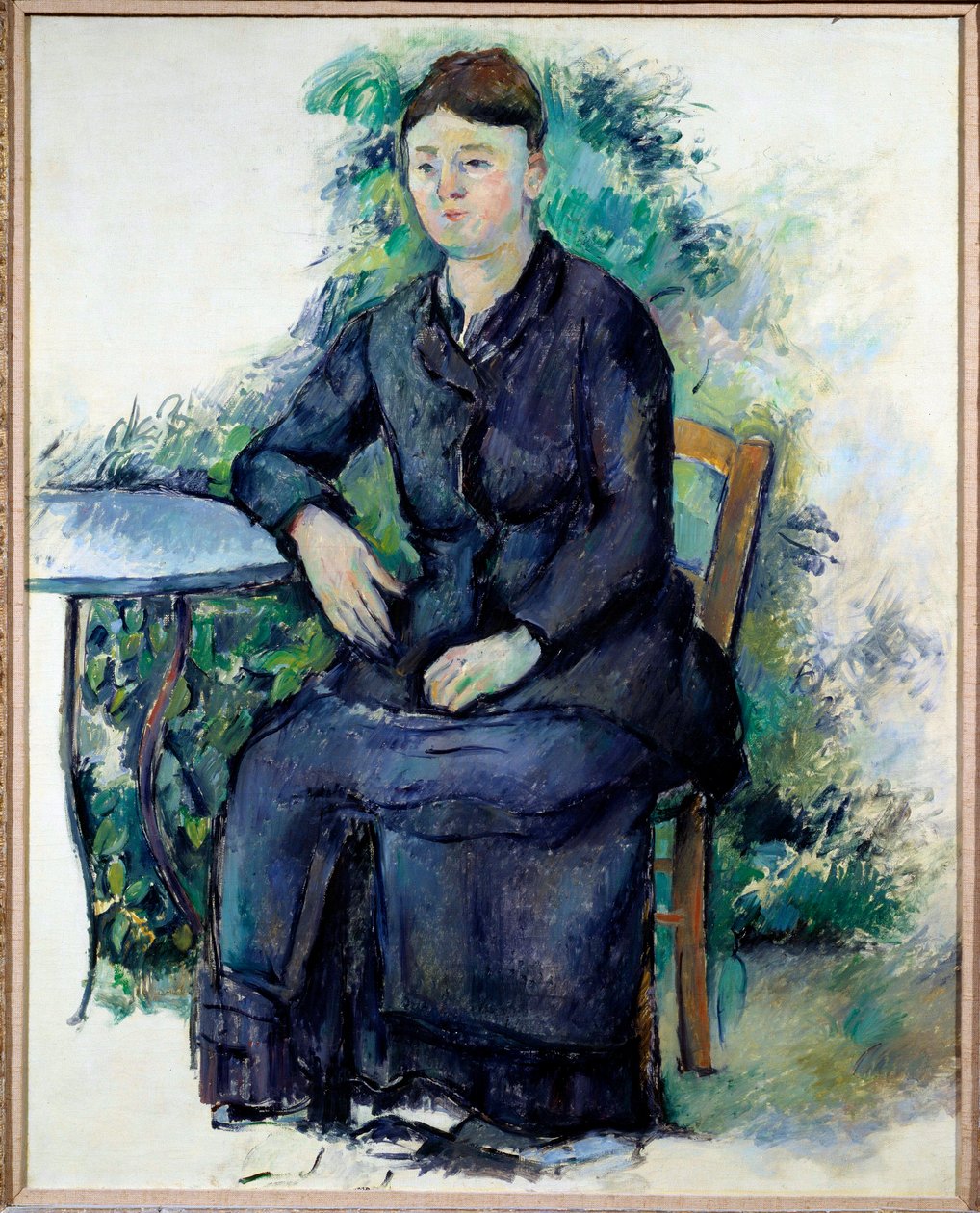 Portrét Madame Cezanne v zahradním obraze od Paula Cezanna (1839-1906) 19. století Sun. 0,63x0,8 m Paříž, Musee de l