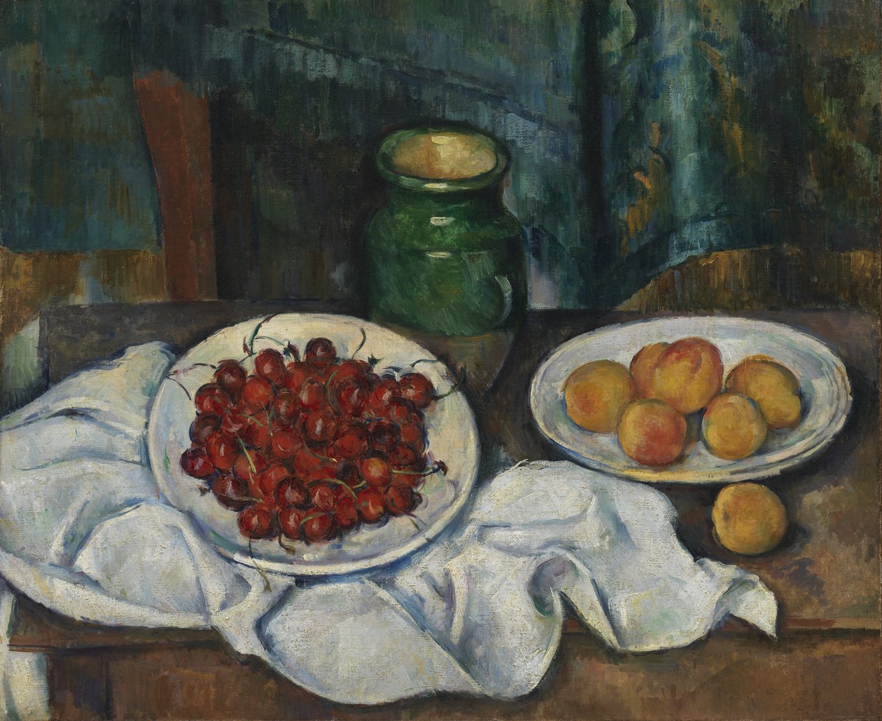 Zátiší s třešněmi a broskvemi od Paul Cézanne