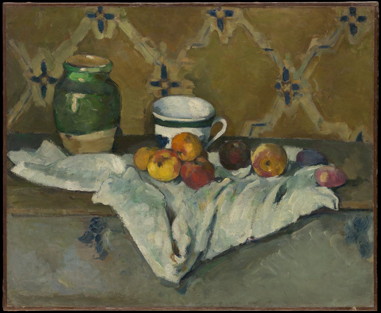 Zátiší s džbánem, šálkem a jablky od Paul Cézanne