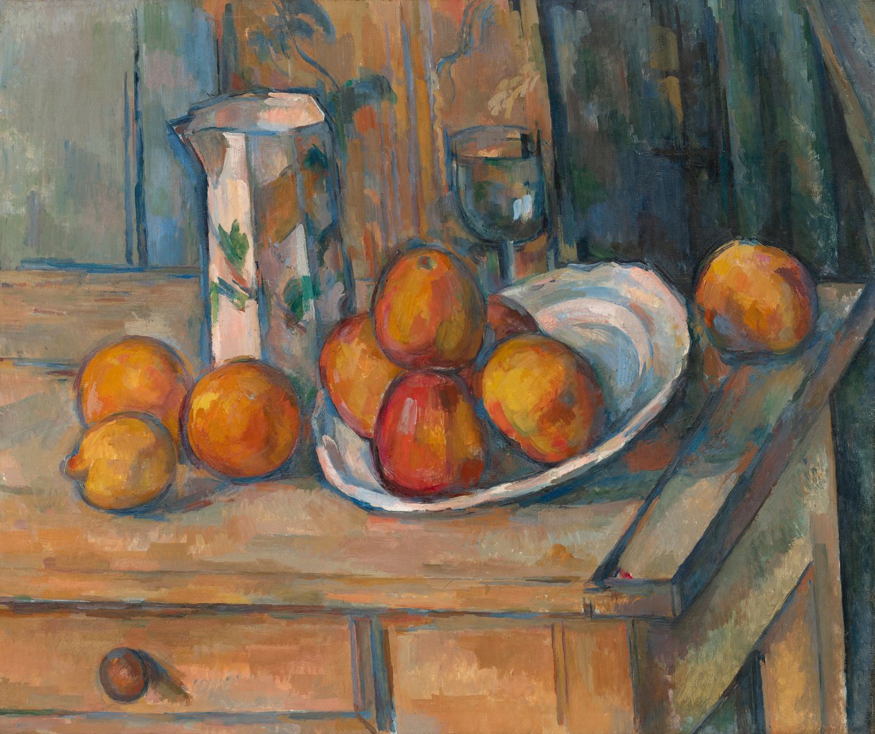 Zátiší s mlékem a ovocem od Paul Cézanne