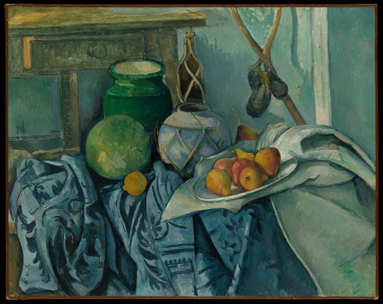 Zátiší se sklenicí na zázvor a lilky od Paul Cézanne