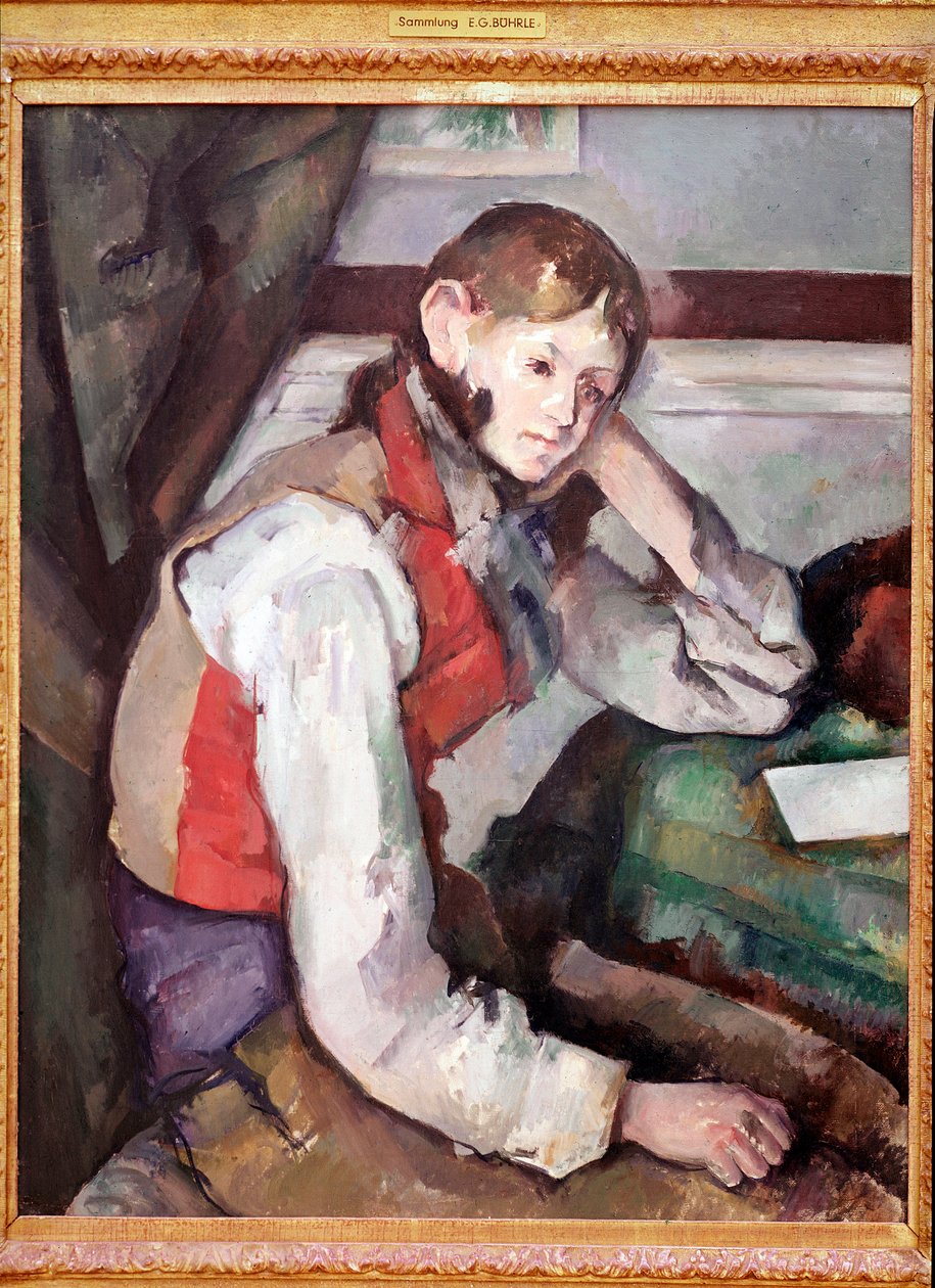 Chlapec v červené vestě nebo Chlapec v červené vestě od Paul Cézanne