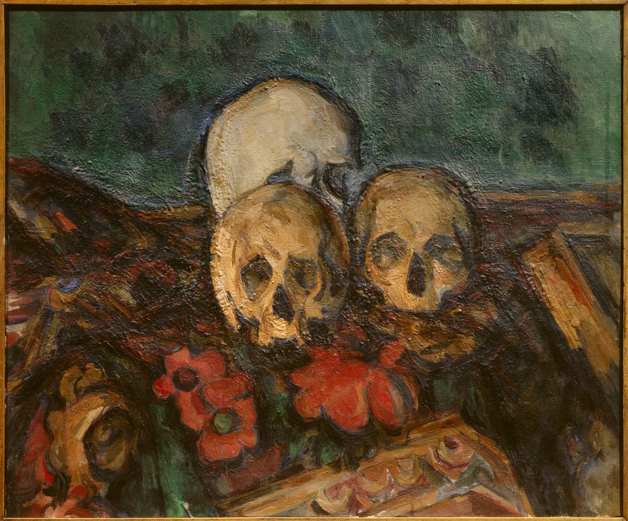 Tři kůže na orientálním koberci Malba Paula Cezanna (1839-1906) 1898 Solothurn. Kunstmuseum. - Tři lebky na orientálním koberci. Obraz Paula Cezanna (1839-1906) od Paul Cézanne