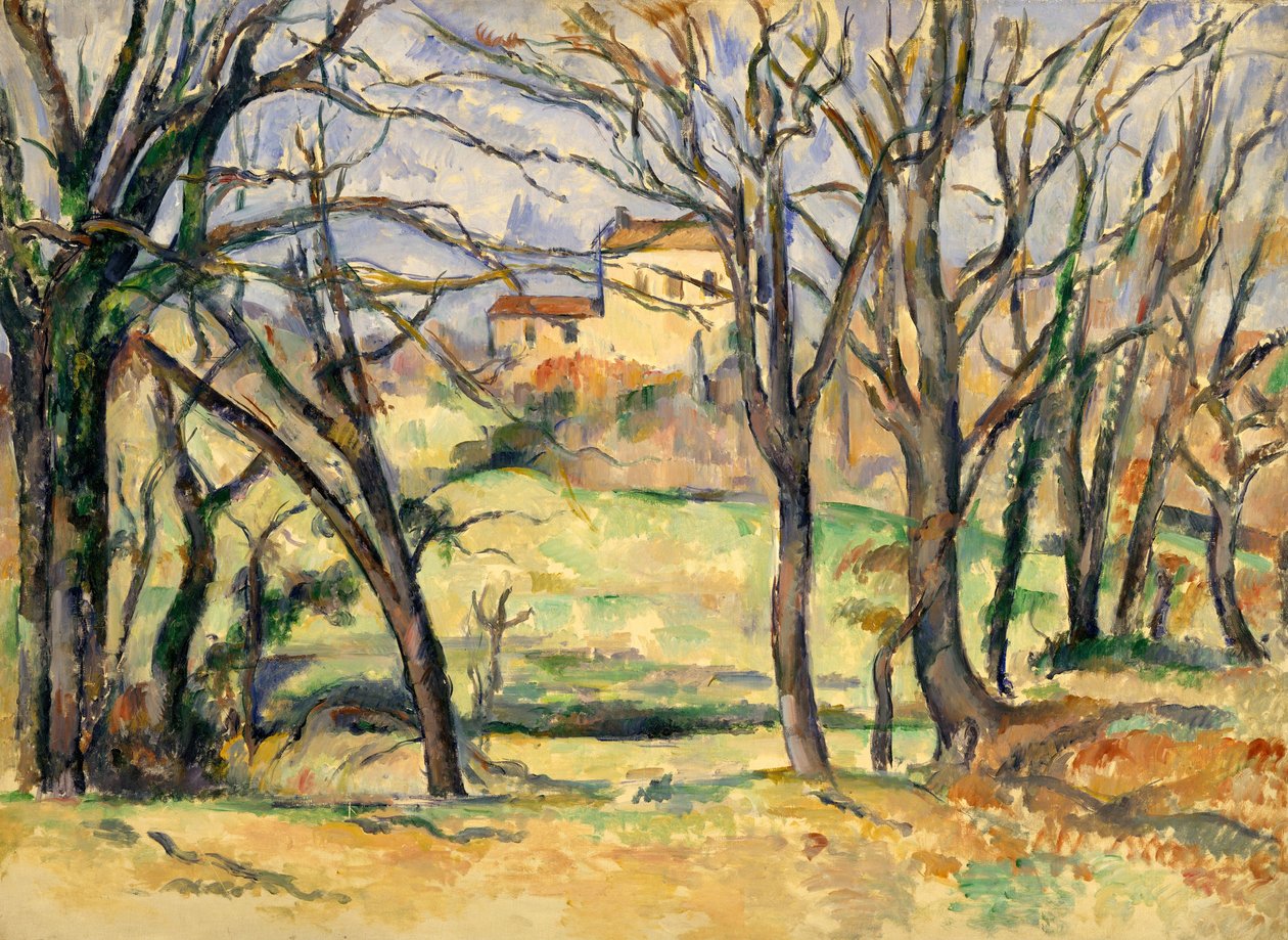 Stromy a domy v blízkosti Jas de Bouffan od Paul Cézanne