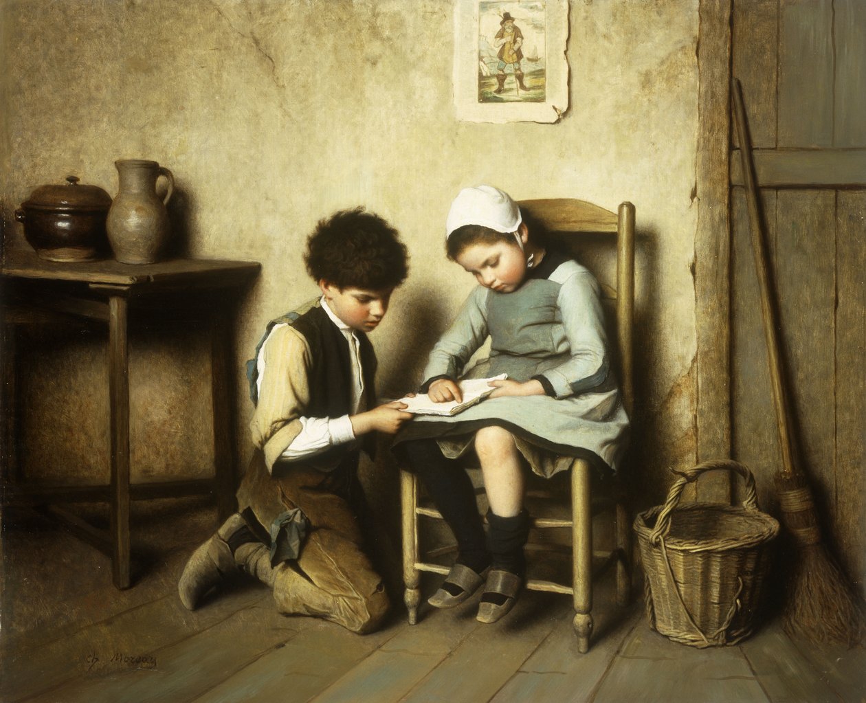 Sdílení knihy (olej na plátně) od Paul Charles Chocarne Moreau