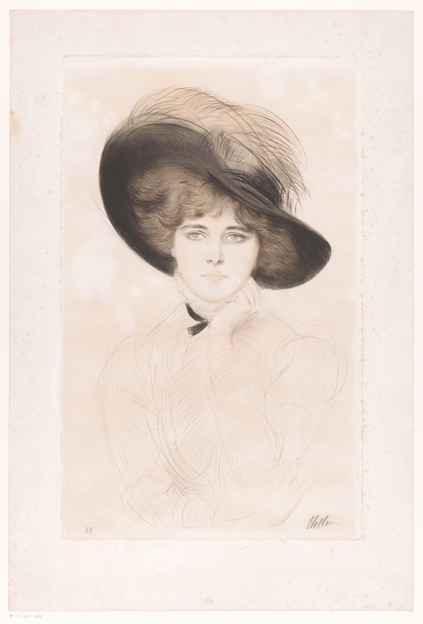 Portrét neznámé ženy s kloboukem od Paul César Helleu (signed by artist)