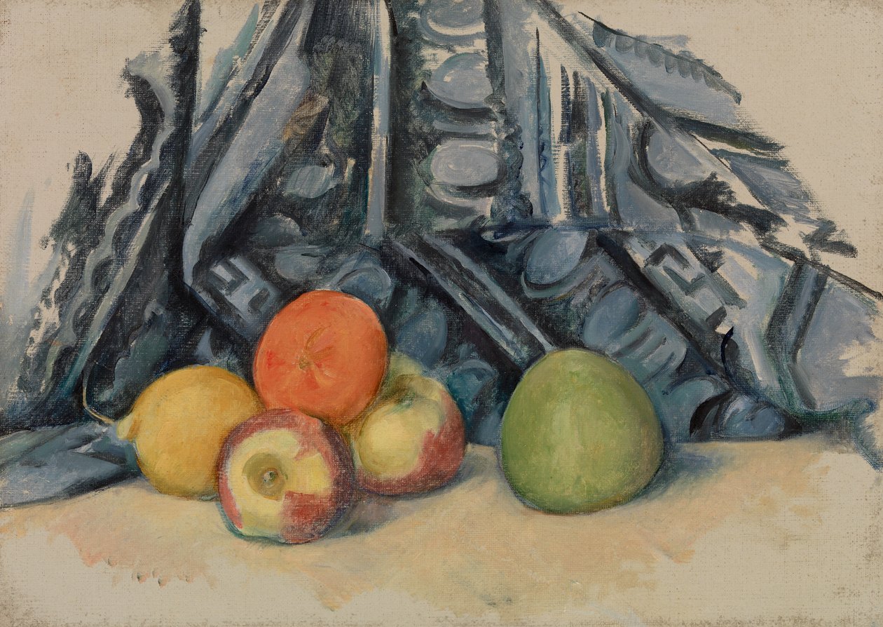 Jablka a látky od Paul Cézanne