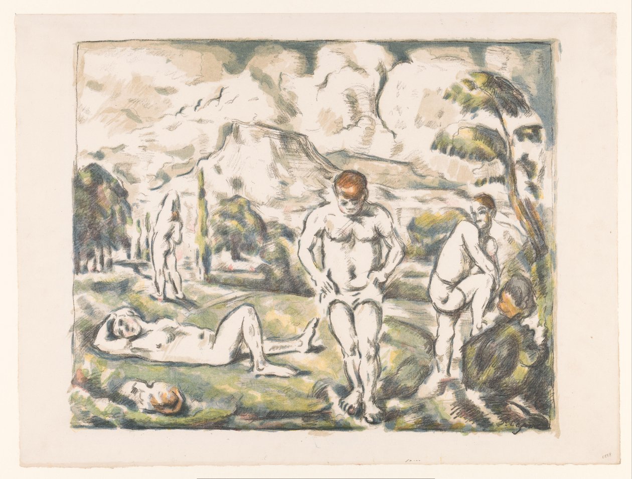 Koupání mužů v kopcovité krajině Les Grands Baigneurs Baigneurs au repos od Paul Cézanne