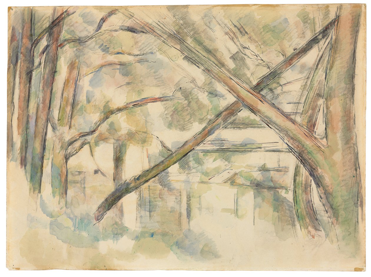 Crossing Trees on the Water Edge II; Protínající se stromy na okraji vody, II, kolem roku 1896 od Paul Cézanne