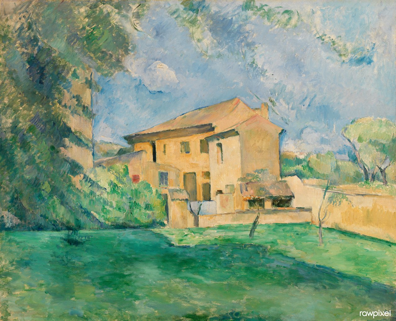 Francouzština:  La Ferme du Jas de Bouffan Farma v Jas de Bouffan od Paul Cézanne
