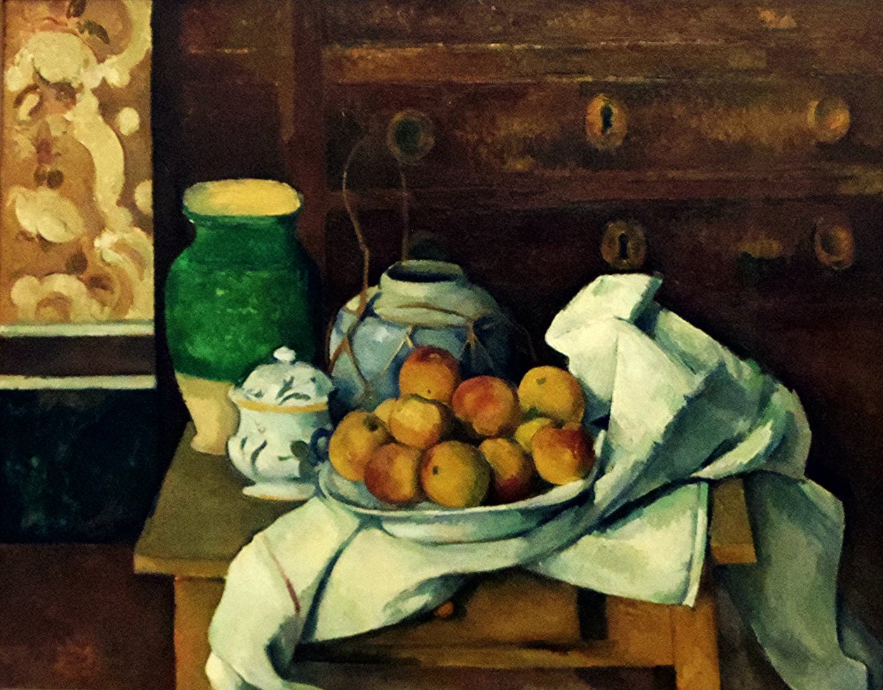 Francouzština:  Nature morte à la commode Zátiší s prádelníkem od Paul Cézanne