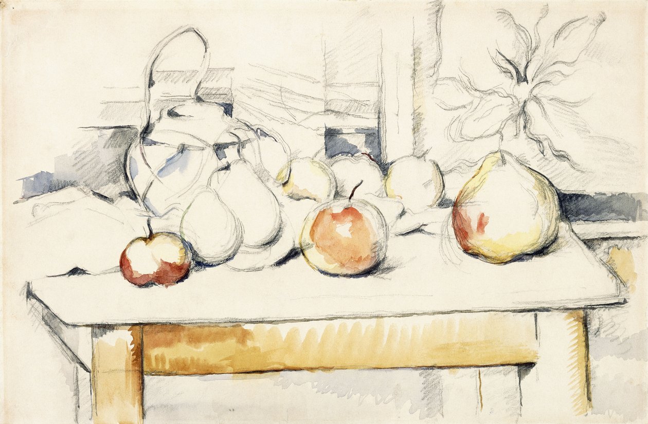Zázvorová sklenice a ovoce na stole, 1888-90 od Paul Cézanne