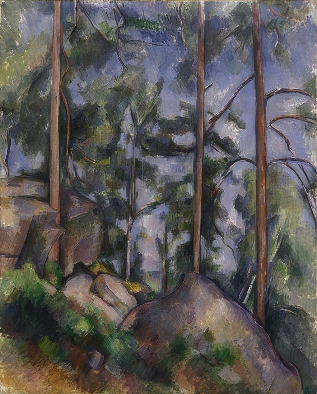 Borovice a skály (Fontainebleau?). Kolem roku 1897 od Paul Cézanne