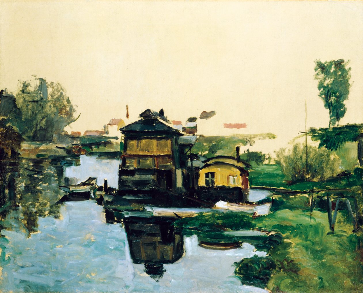 Plovoucí domy na řece od Paul Cézanne