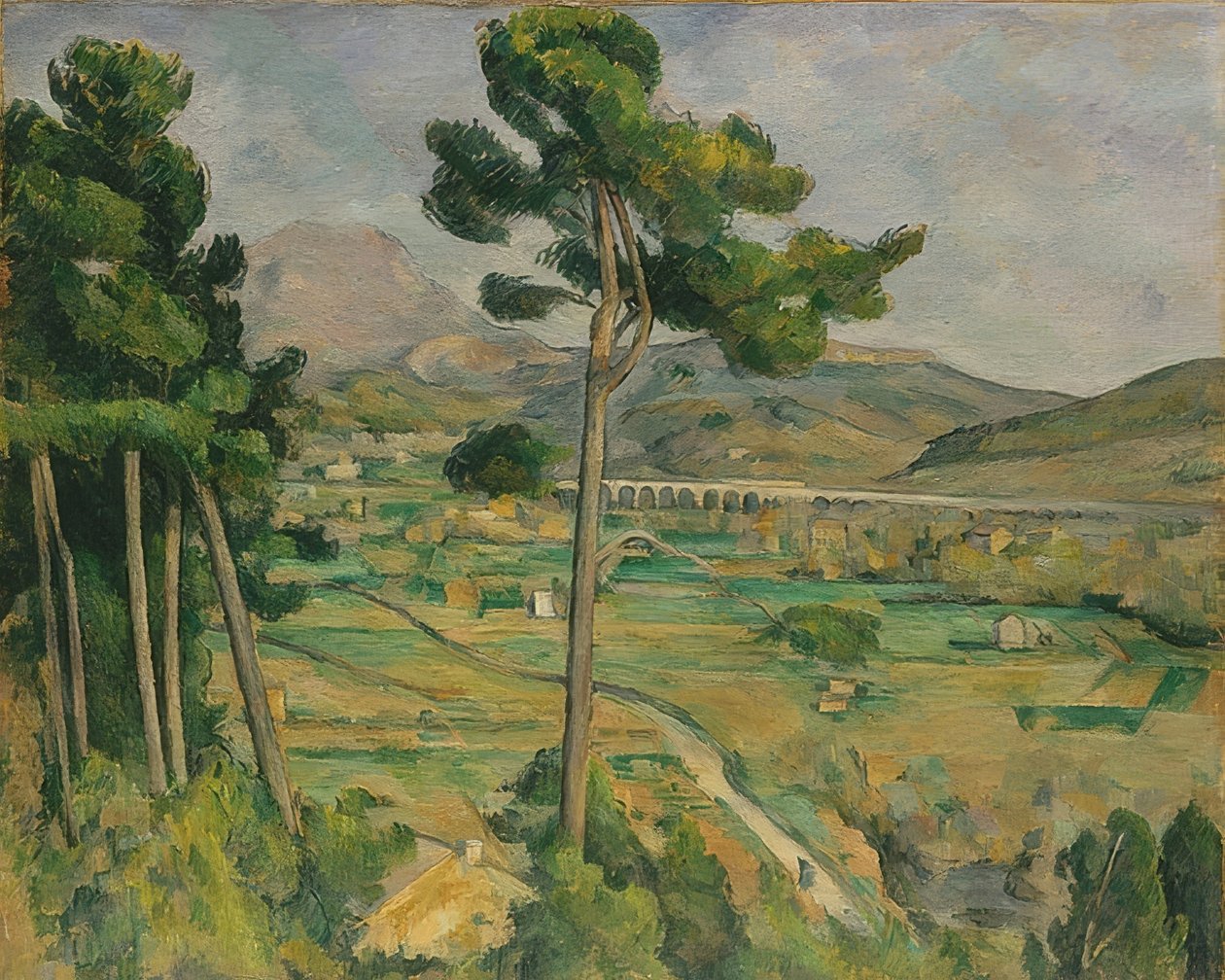 Mont Sainte-Victoire a viadukt údolí řeky Arc. 1882-85 od Paul Cézanne