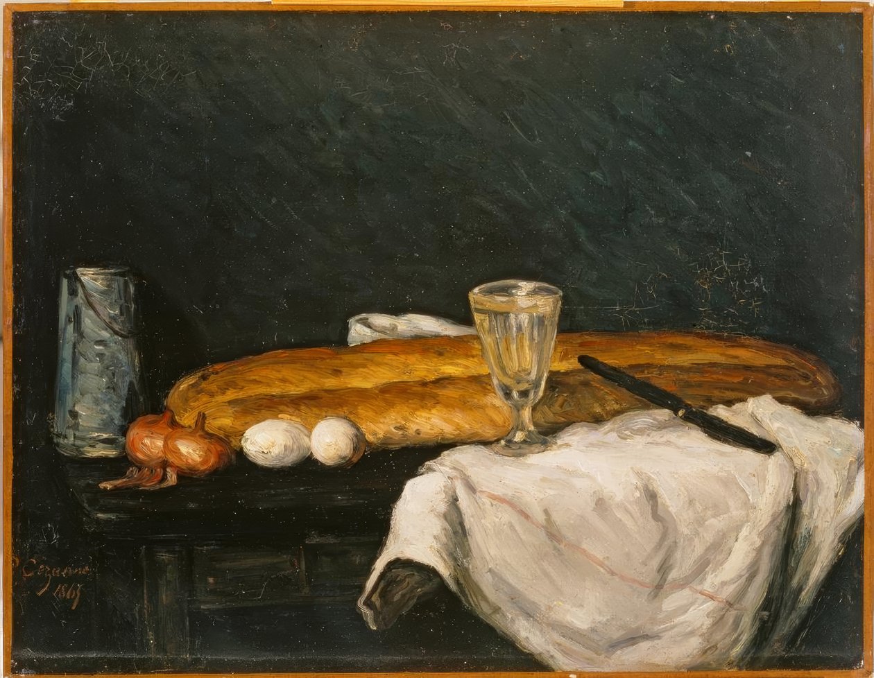 Zátiší: chléb a vejce od Paul Cézanne