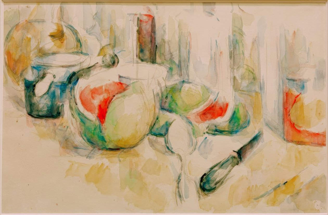 Zátiší s nakrájeným melounem od Paul Cézanne