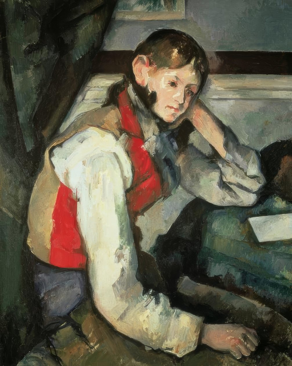 P.Cézanne, mladý muž s červenou vestou od Paul Cézanne