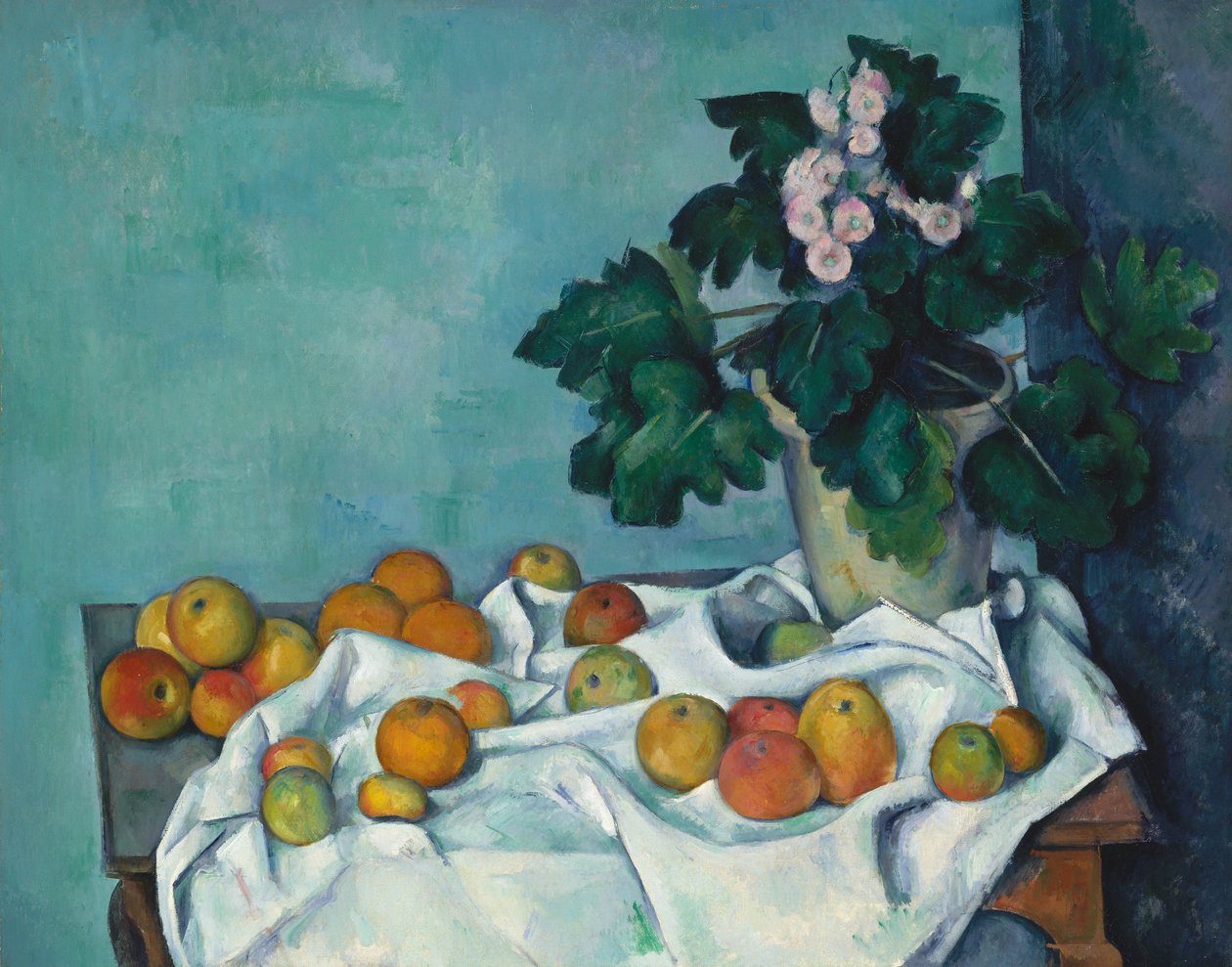 Zátiší s jablky a hrnec petrklíčů, ca. 1890. od Paul Cézanne