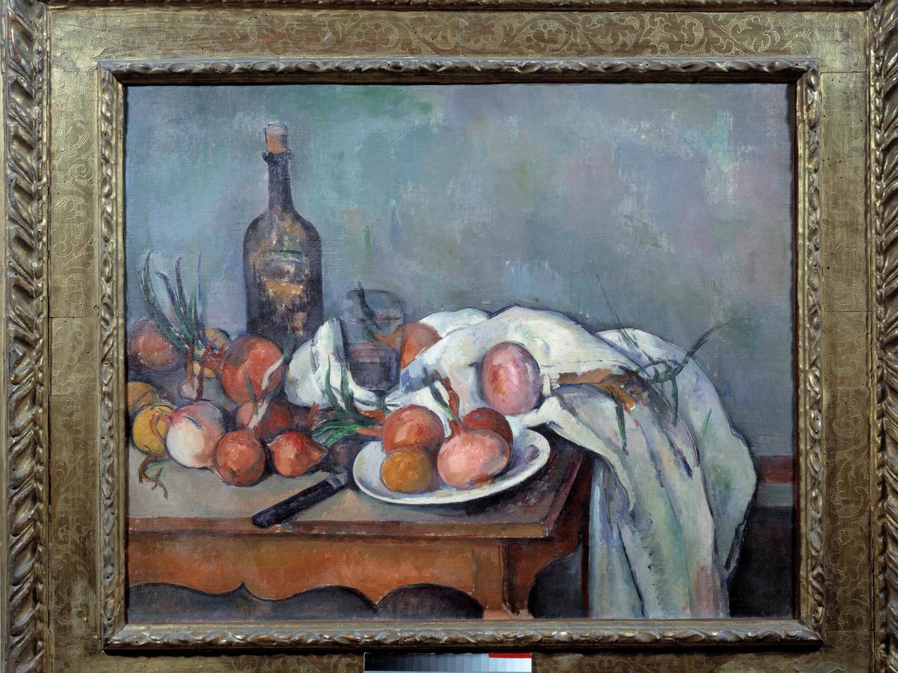Zátiší s cibulí Malba Paula Cezanna (1839-1906) 1895 Ne. 0,66x0,82 m. Paříž, Musee d