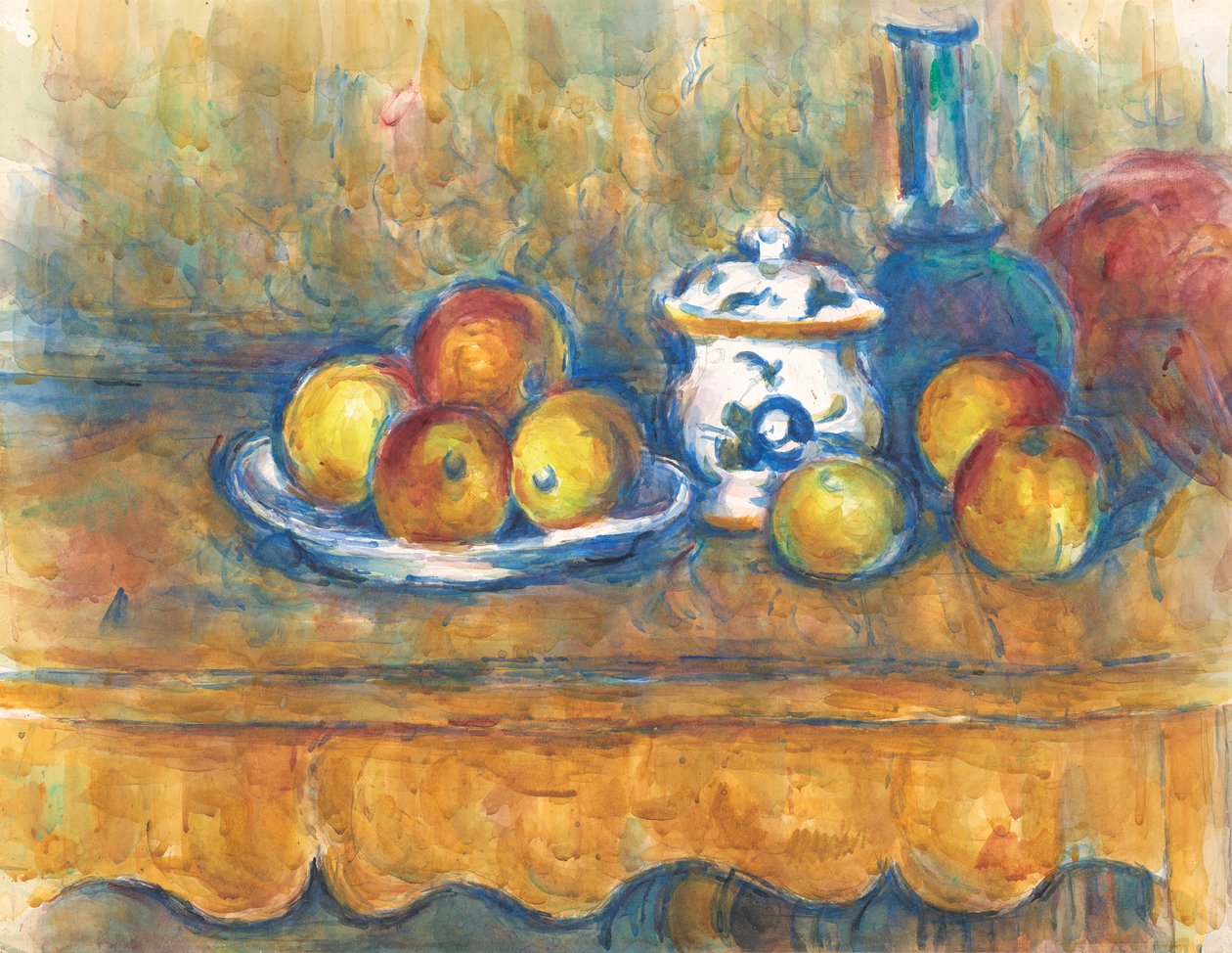 Zátiší s modrou lahví, cukřenkou a jablky, 1900-1902. od Paul Cézanne
