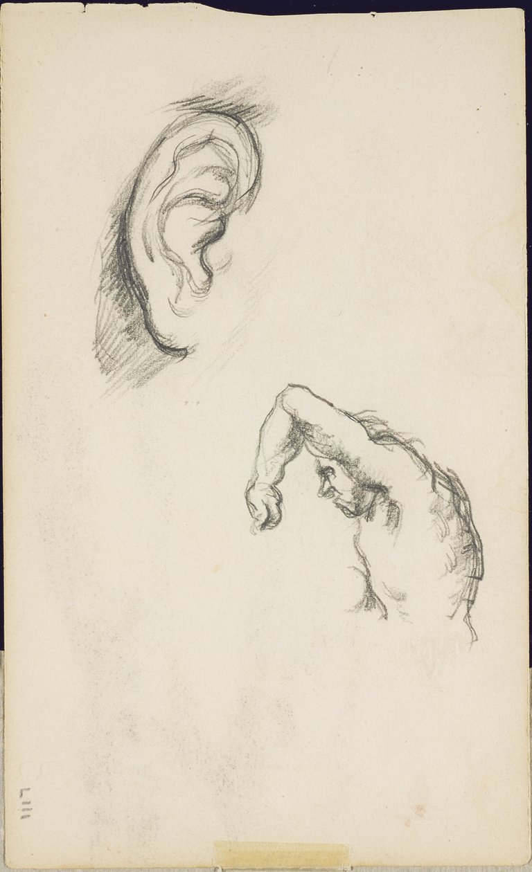 Studie podle Lucy Signorelliho: ucho a postava muže, c.1877-80 od Paul Cézanne