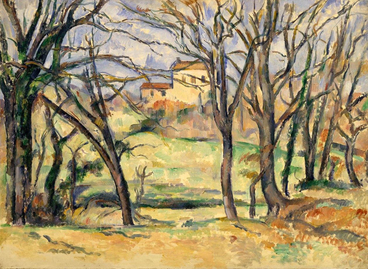 Stromy a domy poblíž Jas de Bouffan, 1885-86. od Paul Cézanne
