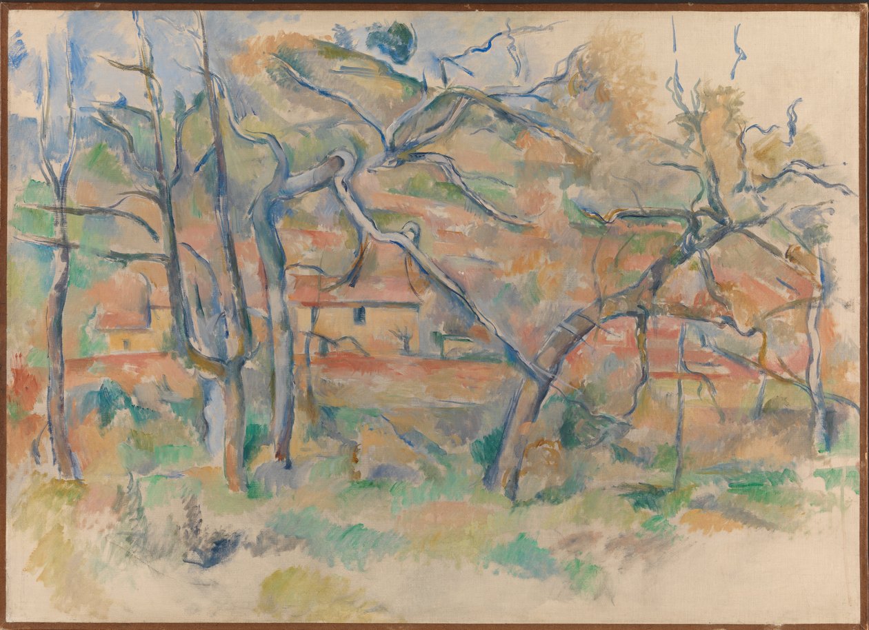 Stromy a dům, Provence od Paul Cézanne