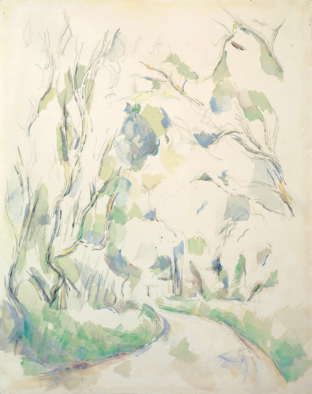 Studny a klikatá cesta v parku Chateau Noir; Studna a klikatá cesta v areálu Chateau Noir, kolem roku 1900 od Paul Cézanne