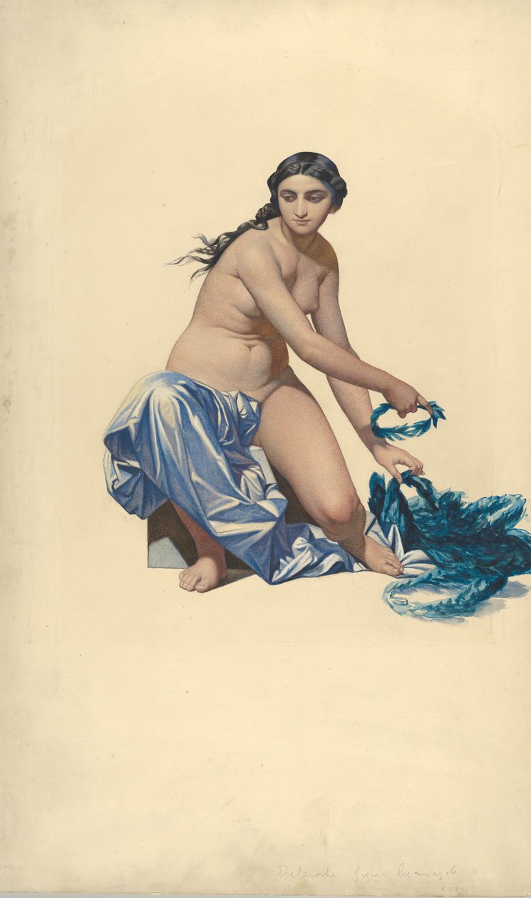 Studie pro postavu slávy, z Hémicycle des Beaux-Arts, École des Beaux-Arts, ca. 1837-41. od Paul Delaroche