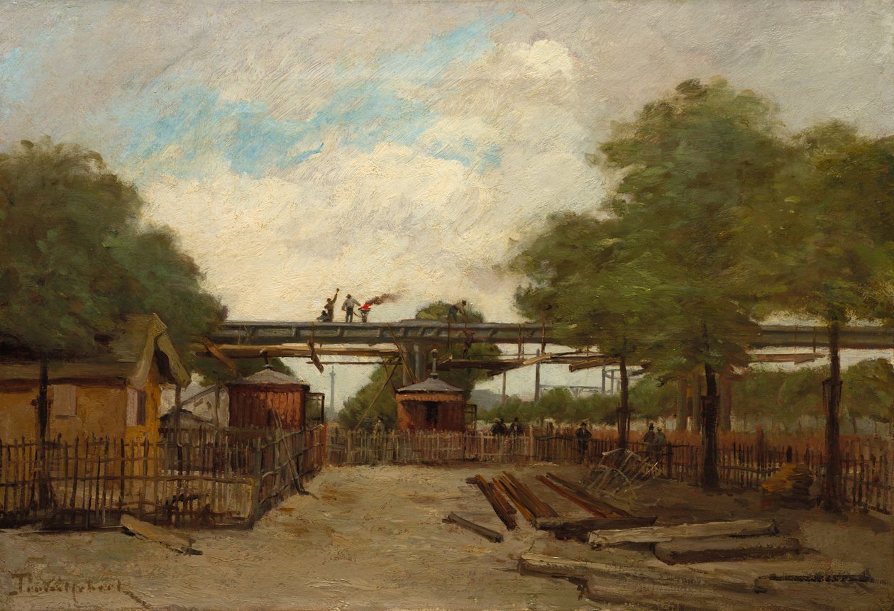 Stavba vyvýšené železnice: Most přes Cours de Vincennes od Paul Desire Trouillebert