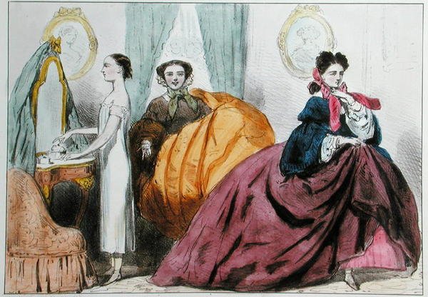 Karikatura satirizující módu krinolíny, kolem roku 1860 (barva lito) od Paul Emile Detouche