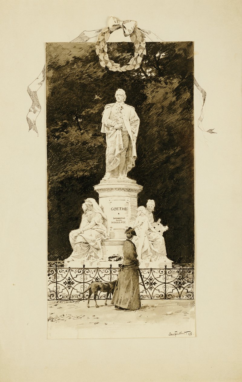 Elegantní dáma u sochy Goetha, 1888 od Paul Fischer