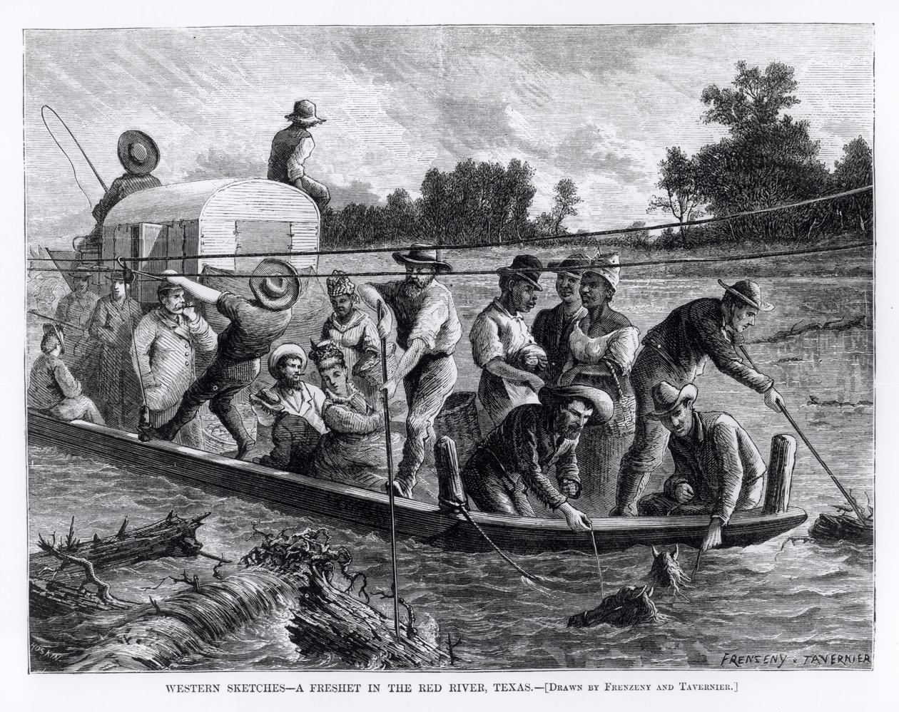 Western Sketches, Freshet in the Red River, Texas, ilustrace z 