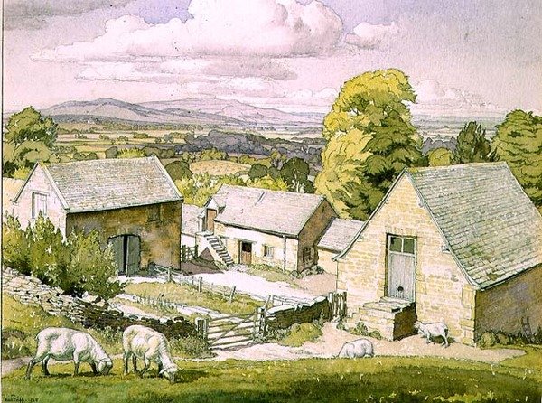 Farma Cotswold. 1928 (akvarel na papíře) od Paul Fripp