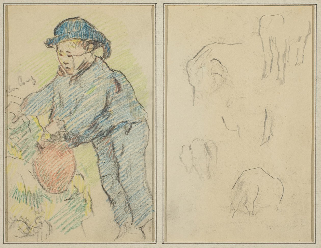 Bretaňský chlapec se džbánem; Pět zvířecích podob [verso] od Paul Gauguin