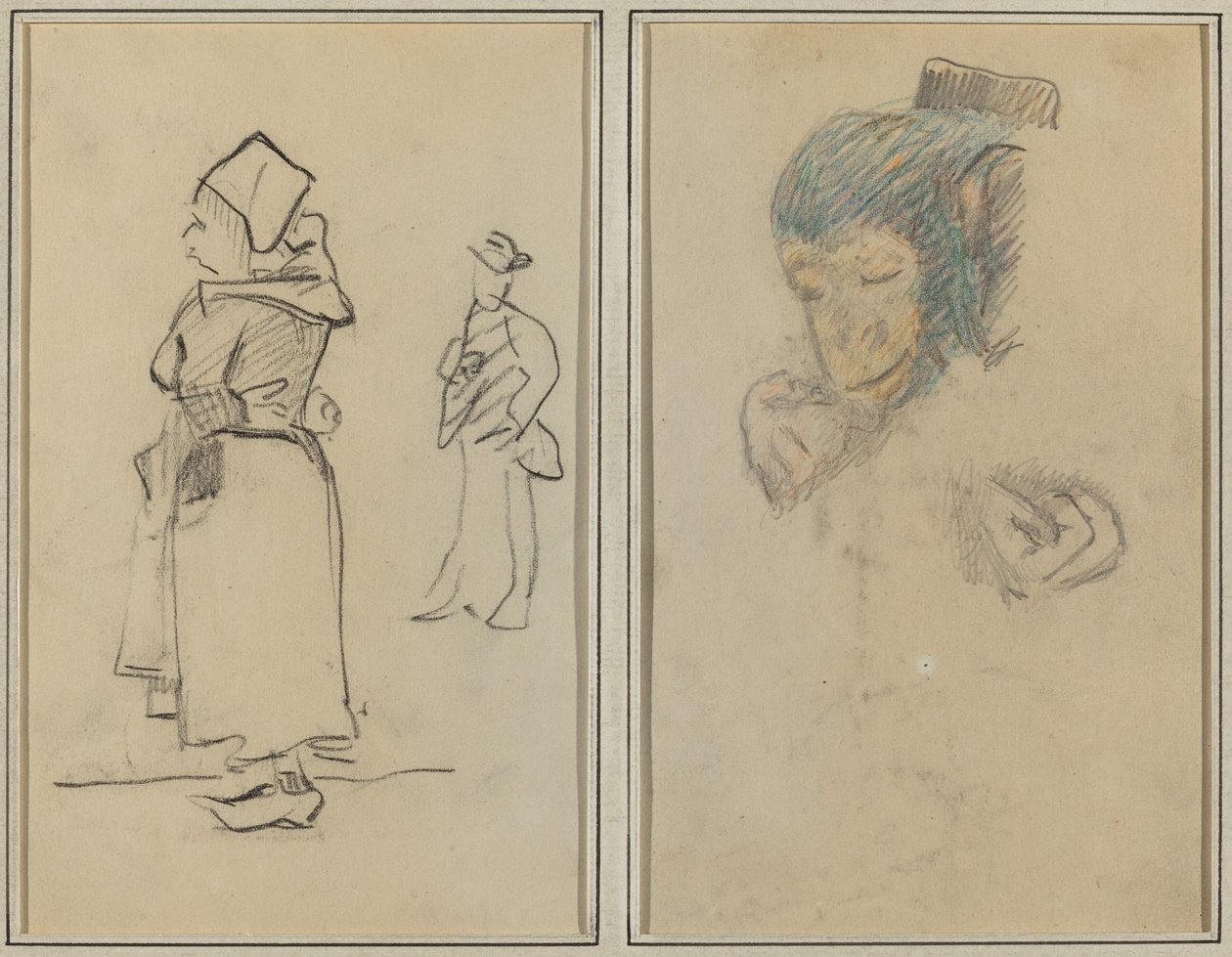 Bretonka a stojící muž; Hlava a ruka opice [recto] od Paul Gauguin