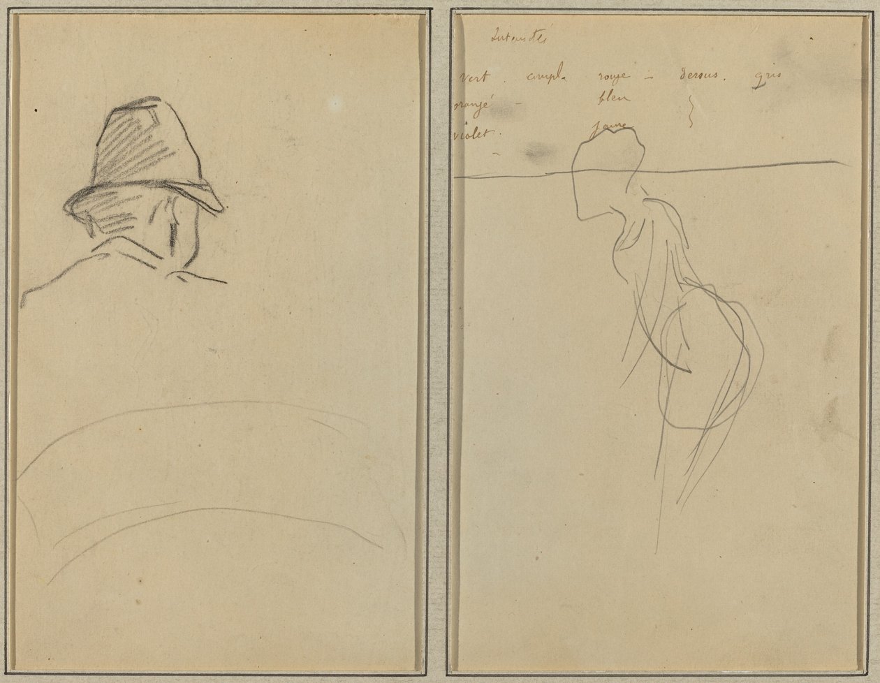 Hlava muže s kloboukem při pohledu zezadu; Stojící žena [recto] od Paul Gauguin