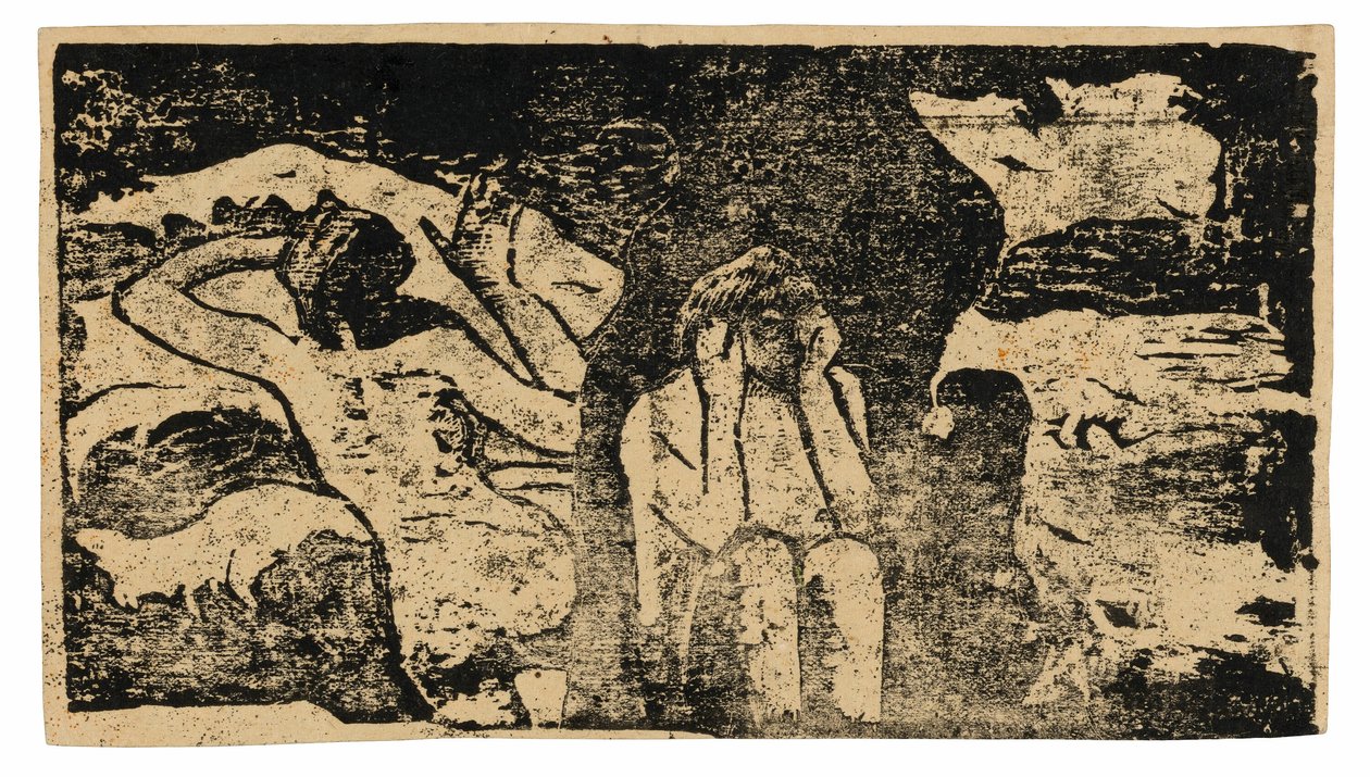 U Černých skal, ze sady pozdních dřevotisků od Paul Gauguin