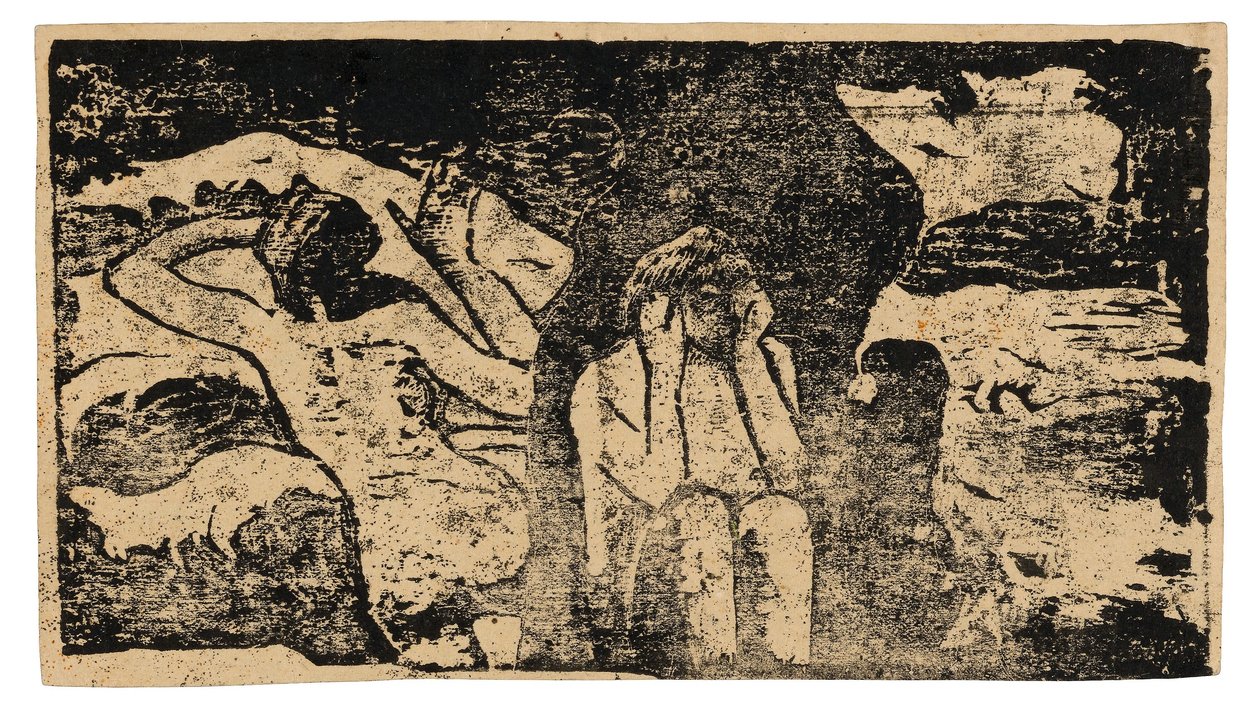 U Černých skal, ze sady pozdních dřevotisků od Paul Gauguin