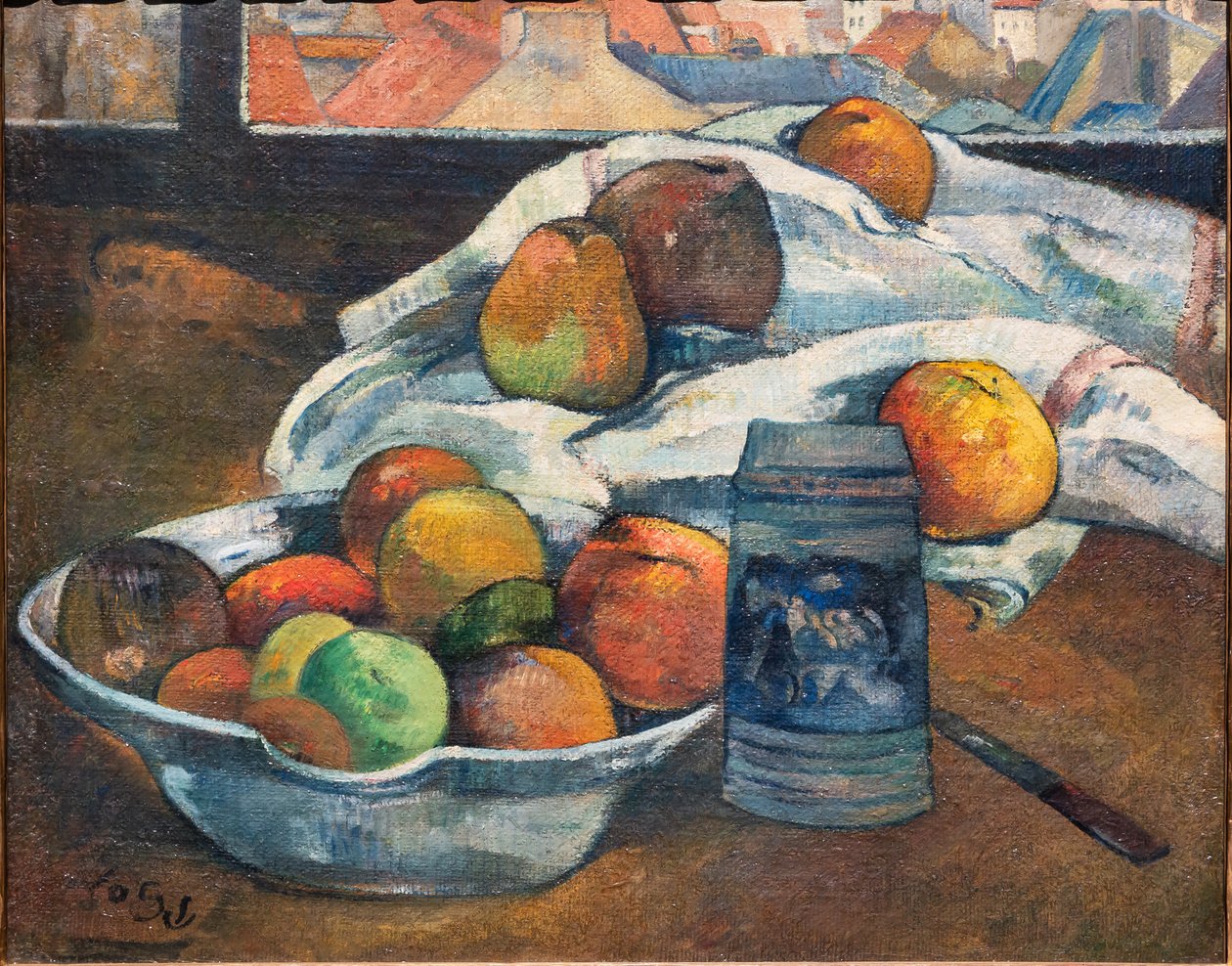 Bowl of Fruit and a Tankard before a Window, c.1890 (olej na plátně) od Paul Gauguin