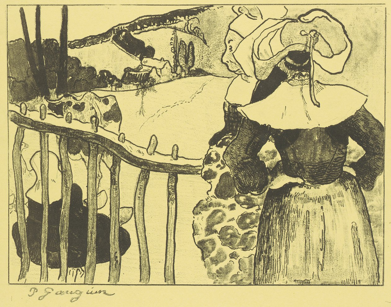 Bretonische Frauen neben einem Zaun od Paul Gauguin
