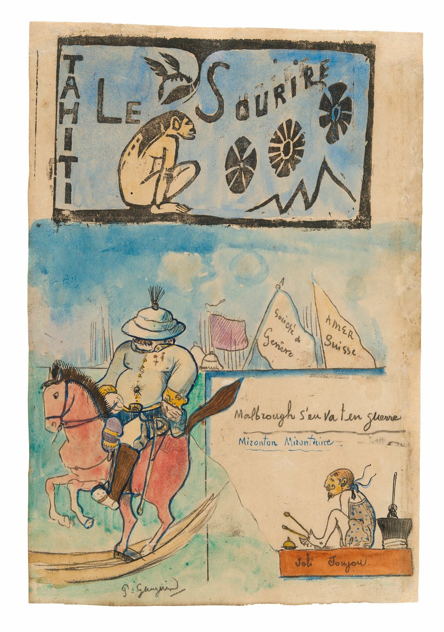 Karikatury Gauguina a guvernéra Galleta s pokrývkou hlavy z Le sourire od Paul Gauguin
