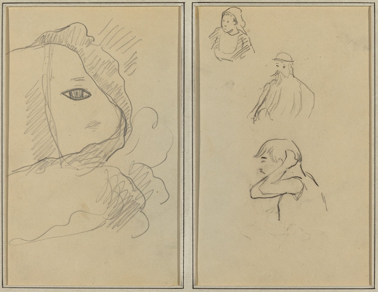 Oko a část obličeje; Bretaňka a dva muži [recto] od Paul Gauguin