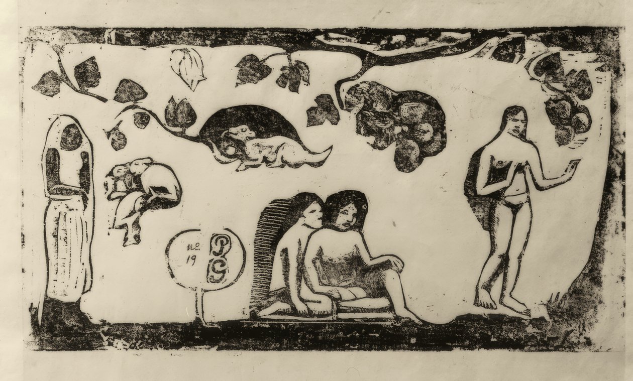 Ženy, zvířata a listí od Paul Gauguin