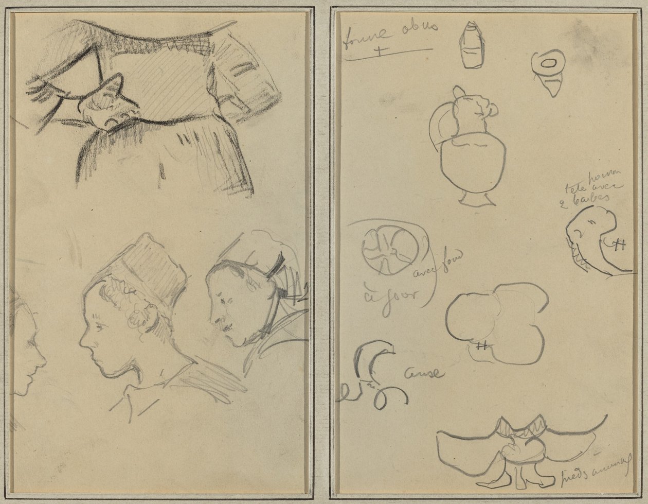 Čtyři studie bretaňských žen; Tvary a vázy [verso] od Paul Gauguin